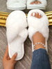 Women's Crossed Strap Fluffy Slippers, Soft And Warm Furry Home Shoes With Open Toe And Comfortable Outdoor Wear, Breathable
