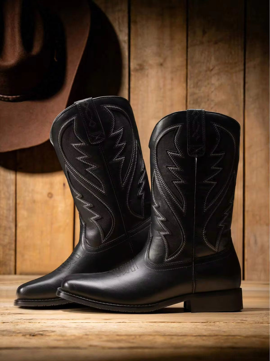 Men's Cowboy Boots Leather Western Style Rugged Comfortable Durable