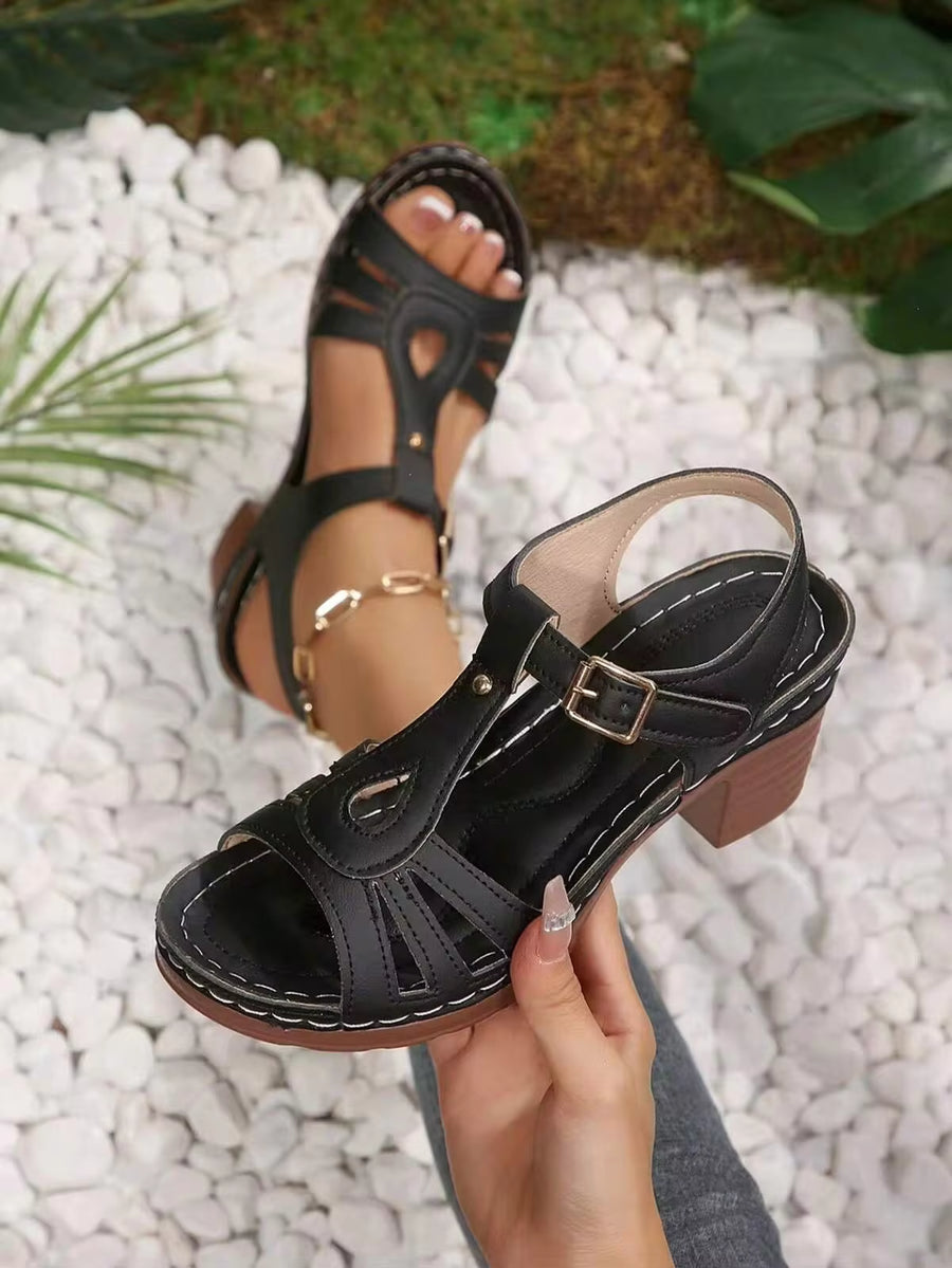 1 Pair Women's Wedge Platform Buckle Strap Sandals, Summer New Style, Versatile Flat Comfortable Sports Beach Shoes, Vacation Style Fashion Casual Shoes For Daily Wear, Simple Fashion Casual Shoes